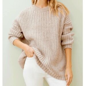 JENNI KAYNE Small Fisherman Cocoon Crewneck in Oatmeal Chunky Oversized Knit